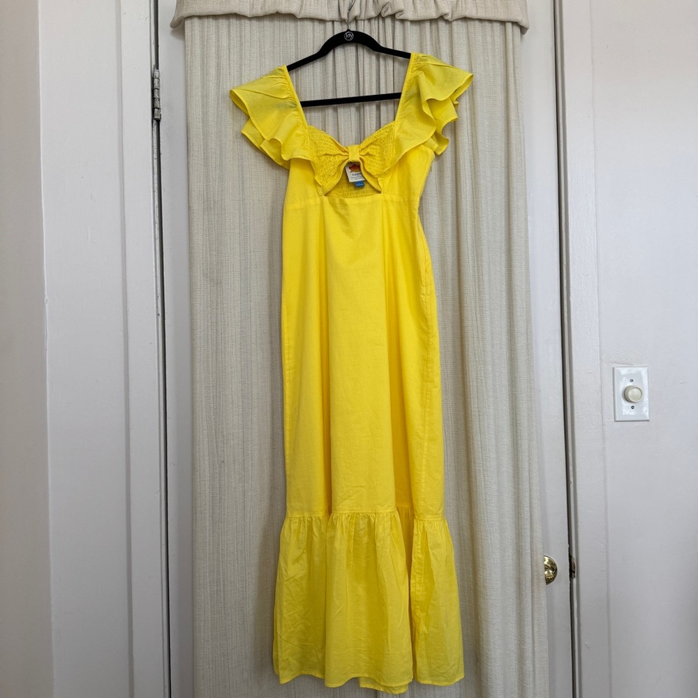 Farm Rio Anthropologie Women’s Yellow Ruffled Sweetheart Maxi Dress 100% Cotton